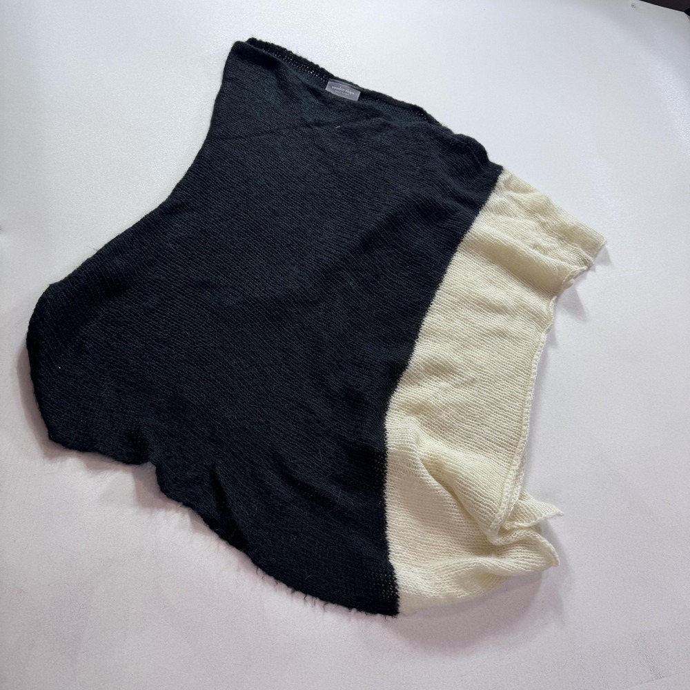 Wooden‎ Ships Sweater Cape Womens S/M Black White Contrast Hem Asym Knit Poncho